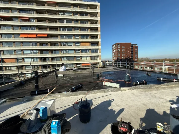 Dakdekkers op het hoogbouwdak van Hof van Cosse